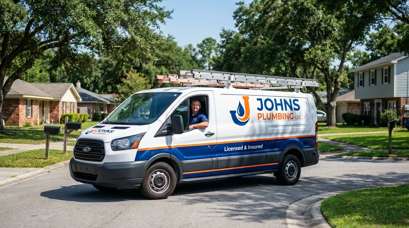 Johns Plumbing LLC service van in Waterford, CA