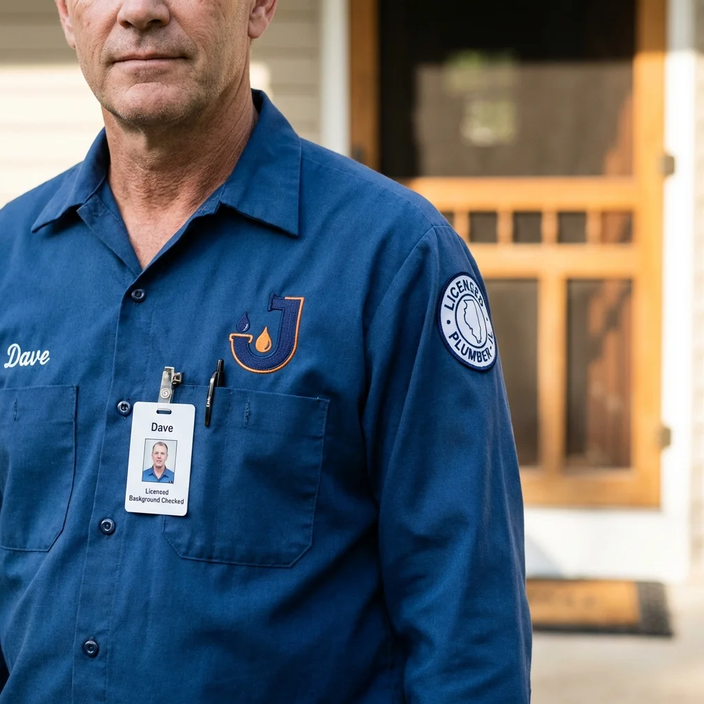 Licensed plumber showing ID badge in Waterford, CA