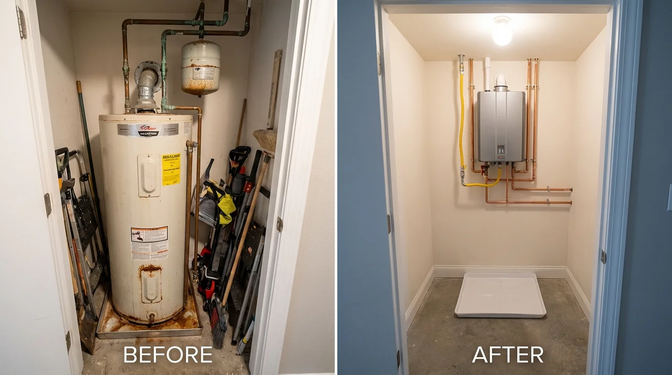 Tank water heater versus wall-mounted tankless unit comparison for Waterford, CA homeowners